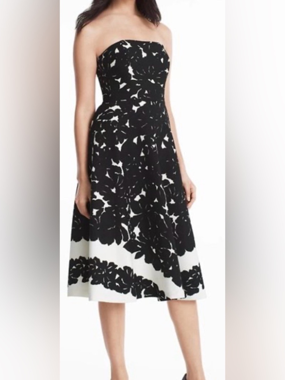 WHBM Strapless Floral Printed Fit-and-Flare Dress Cocktail Wedding Party size 2